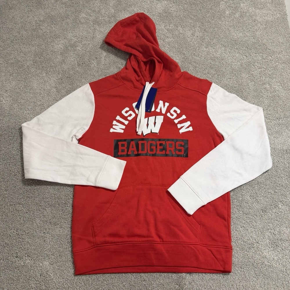 Wisconsin Badgers Hoodie Mens Sz M Red White Fanatics Hooded Sweatshirt Pullover